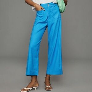 Maeve Colette Cropped Wide-Leg Pants in Blue